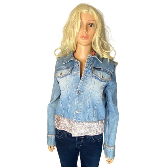 Dkny Jackets & Blazers - Vintage 90s DKNY Denim Jeans Jacket w/ Silver Pink Velvet Trim Medium